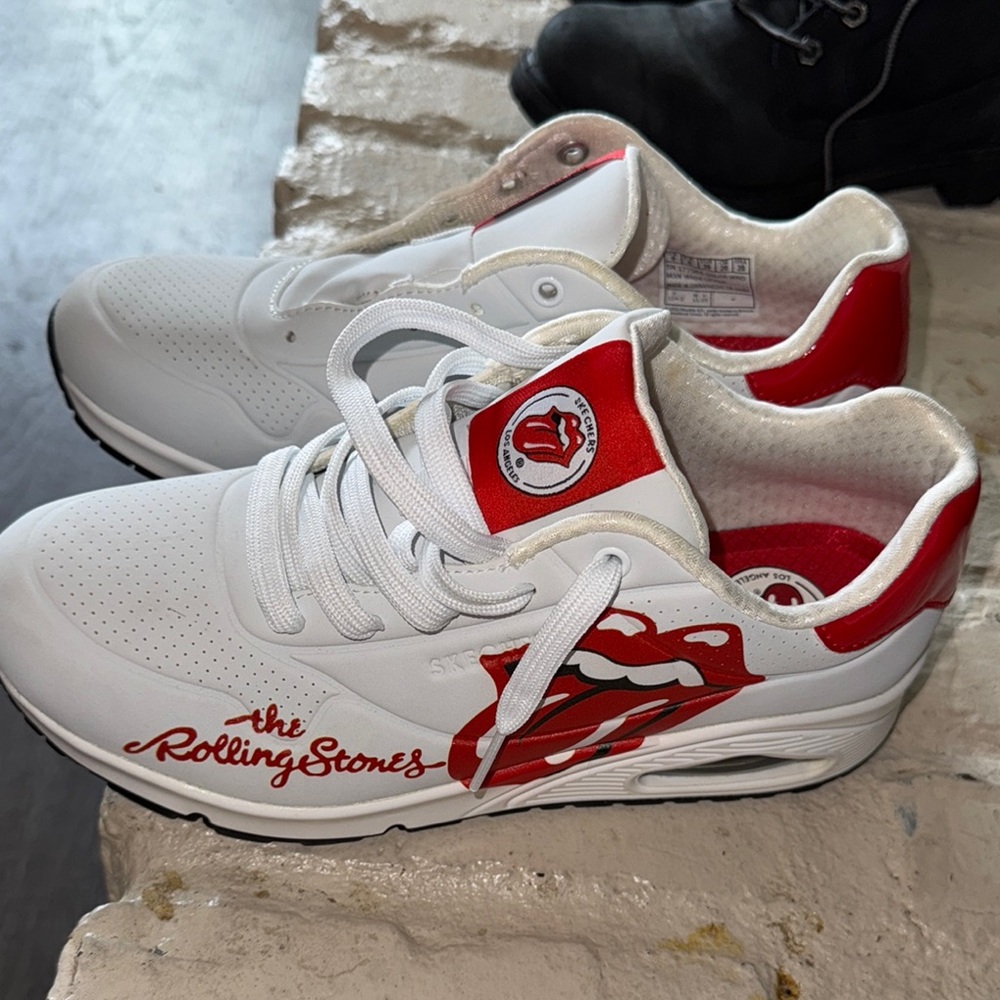 The Rolling Stones White Red Athletic Sneakers Sporty Retro
